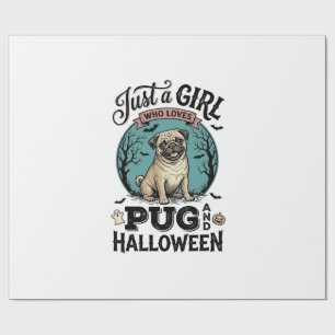 Vintage Pug Halloween Girl Dog Lover Shirt Design_ Wrapping Paper