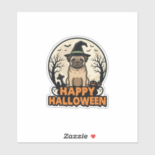 Vintage Pug Happy Halloween Witch Hat Shirt Design