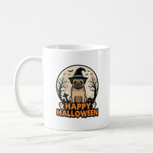 Vintage Pug Happy Halloween Witch Hat Shirt Design Coffee Mug
