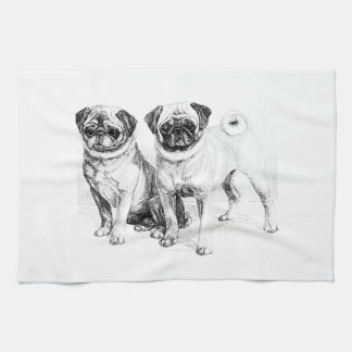 Vintage Pug Illustration Tea Towel