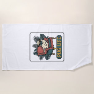 Vintage Pug Life Cool Dog Sunglasses Design_1 Beach Towel