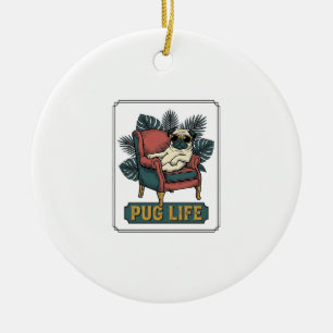 Vintage Pug Life Cool Dog Sunglasses Design_1 Ceramic Tree Decoration