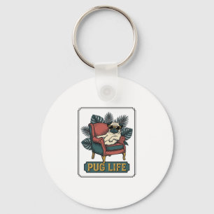 Vintage Pug Life Cool Dog Sunglasses Design_1 Key Ring