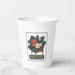 Vintage Pug Life Cool Dog Sunglasses Design_1 Paper Cups