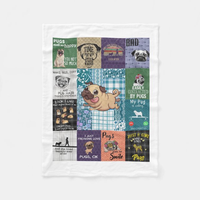 Vintage Pug Lover Gift, Idea Pug Owner Blanket (Front)
