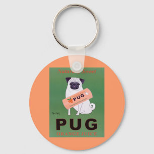 Vintage - Pug Orange Juice Poster Key Ring