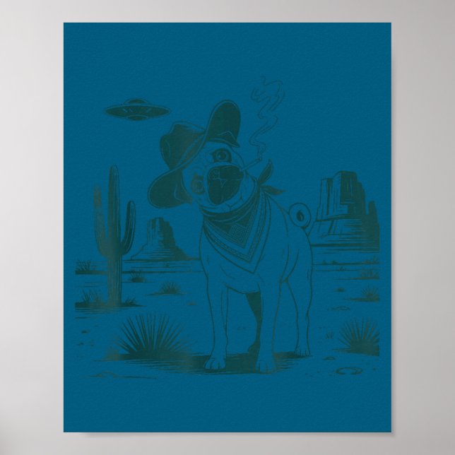Vintage pug ufo western funny dog  poster (Front)