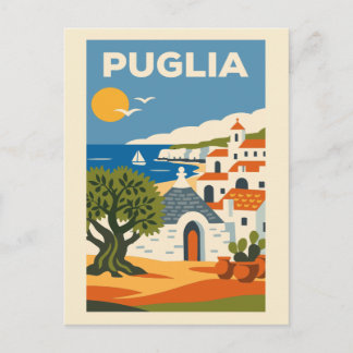 Vintage Puglia Italy Coastal Travel Poster Postcard