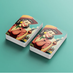 Vintage Pulp Cowgirl Illustration Playing Cards