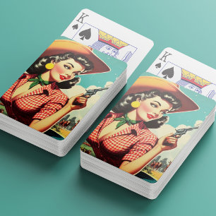 Vintage Pulp Cowgirl Illustration Playing Cards