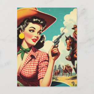 Vintage Pulp Cowgirl Illustration Postcard