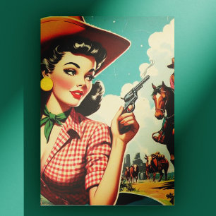 Vintage Pulp Cowgirl Illustration Postcard