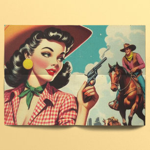 Vintage Pulp Cowgirl Illustration Tissue Paper
