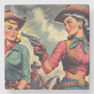 Vintage Pulp Cowgirls Illustration Stone Coaster