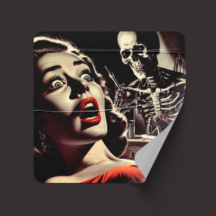 Vintage Pulp Horror Woman Square Sticker
