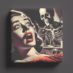 Vintage Pulp Horror Woman Stone Coaster