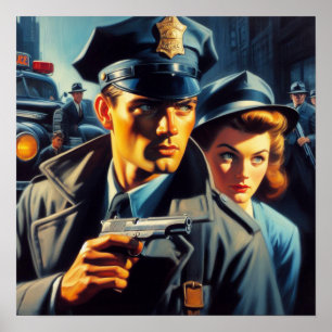 Vintage Pulp Police Illustration Poster