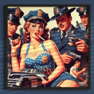 Vintage Pulp Police Illustration Poster