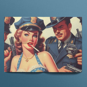Vintage Pulp Police Illustration Tissue Paper