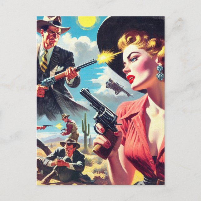 Vintage Pulp Western Illustration Postcard (Front)
