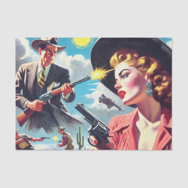 Vintage Pulp Western Illustration Tissue Paper (Front)