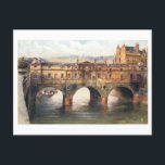 Vintage Pulteney Bridge, Bath, England Postcard<br><div class="desc">This postcard is a reproduction of a vintage travel postcard showing the Pulteney Bridge,  Bath,  England.</div>