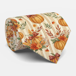 Vintage Pumpkin and Bow Autumn Pattern (4) Tie