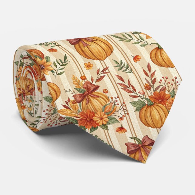 Vintage Pumpkin and Bow Autumn Pattern (4) Tie (Rolled)