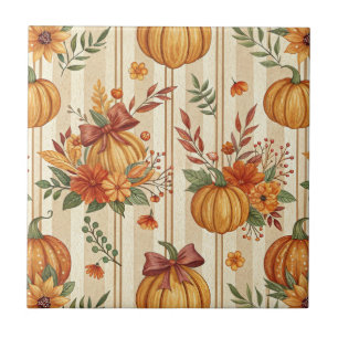 Vintage Pumpkin and Bow Autumn Pattern (4) Tile