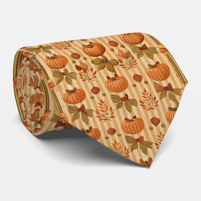 Vintage Pumpkin and Bow Autumn Pattern Tie (Rolled)