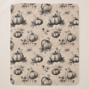Vintage Pumpkin and Vine Engraving Pattern Sherpa Blanket