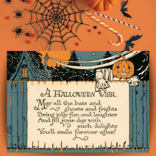 Vintage Pumpkin Ghost Halloween Wishes Custom Holiday Card