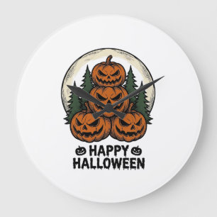 Vintage Pumpkin Halloween Jack O Lantern Forest Sh Large Clock