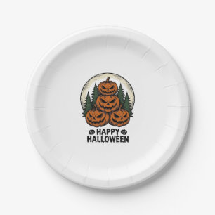Vintage Pumpkin Halloween Jack O Lantern Forest Sh Paper Plate