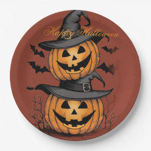 Vintage Pumpkin Halloween Party Paper Plates