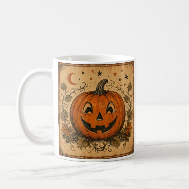 Vintage Pumpkin Halloween Throw Pillow Coffee Mug (Left)