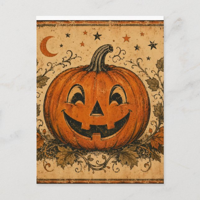 Vintage Pumpkin Halloween Throw Pillow Postcard (Front)
