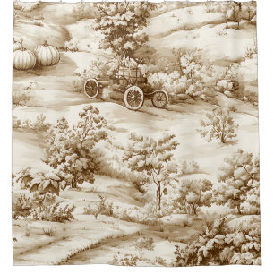 Vintage Pumpkin Harvest Countryside Toile (1) Shower Curtain
