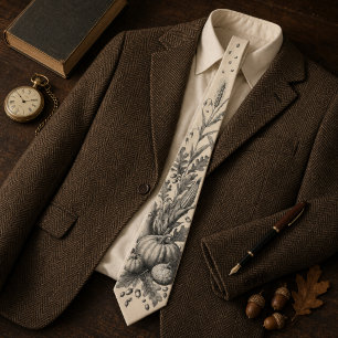 Vintage Pumpkin Harvest Engraving Thanksgiving Tie