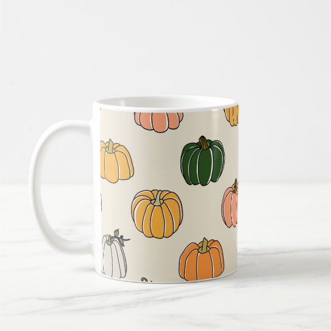 Vintage Pumpkin Harvest, Seamless Pattern. Coffee Mug (Left)