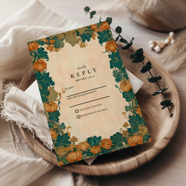 Vintage Pumpkin Harvest Wedding RSVP Card (Creator Uploaded)