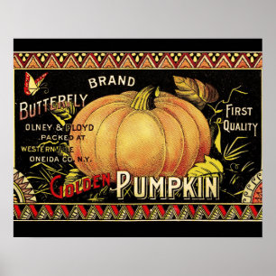 Vintage Pumpkin Label Art Butterfly Brand Poster