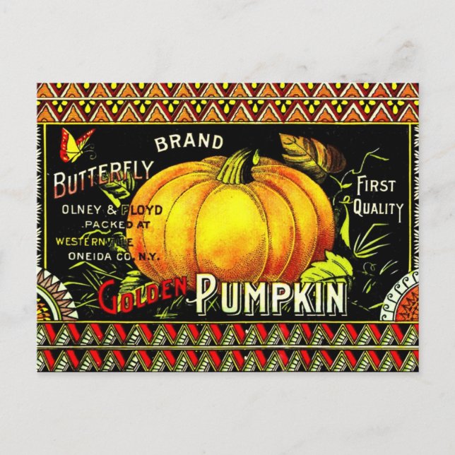 Vintage Pumpkin Label Postcard (Front)