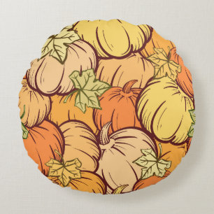 Vintage pumpkin leaves pattern. round cushion