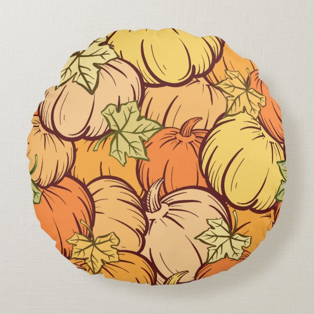 Vintage pumpkin leaves pattern. round cushion (Front)