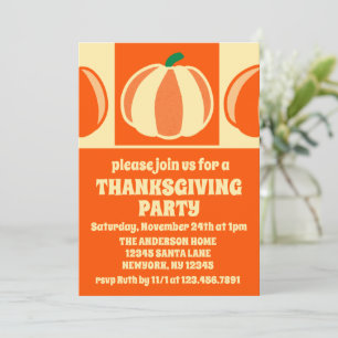 Vintage Pumpkin Orange Plaid Thanksgiving Party Invitation