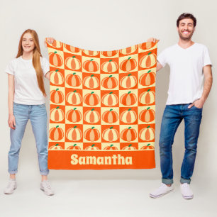 Vintage Pumpkin Orange Tartan Plaid Thanksgiving Fleece Blanket