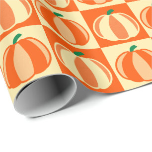 Vintage Pumpkin Orange Tartan Plaid Thanksgiving Wrapping Paper