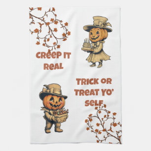 Vintage Pumpkin Pals Halloween Tea Towel