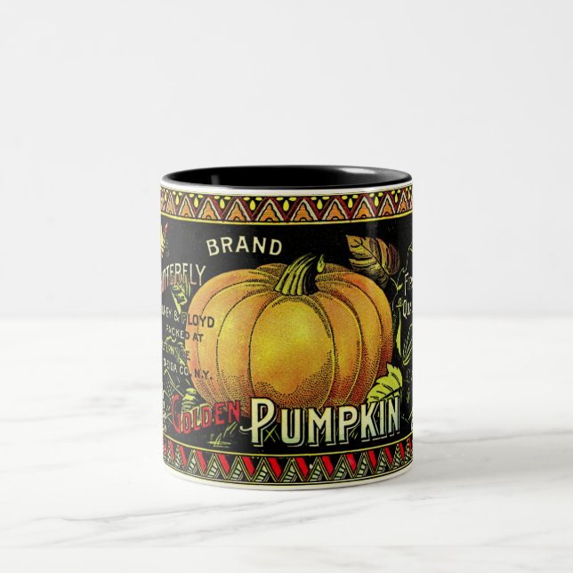 Vintage Pumpkin Print Two-Tone Coffee Mug (Center)